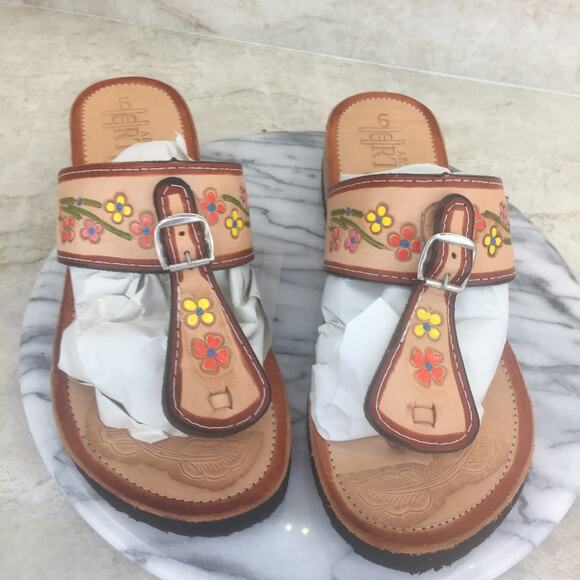 Hortega's Artesanias Authentic Mexican Leather Sandals Women's Size 9 - Picture 7 of 16